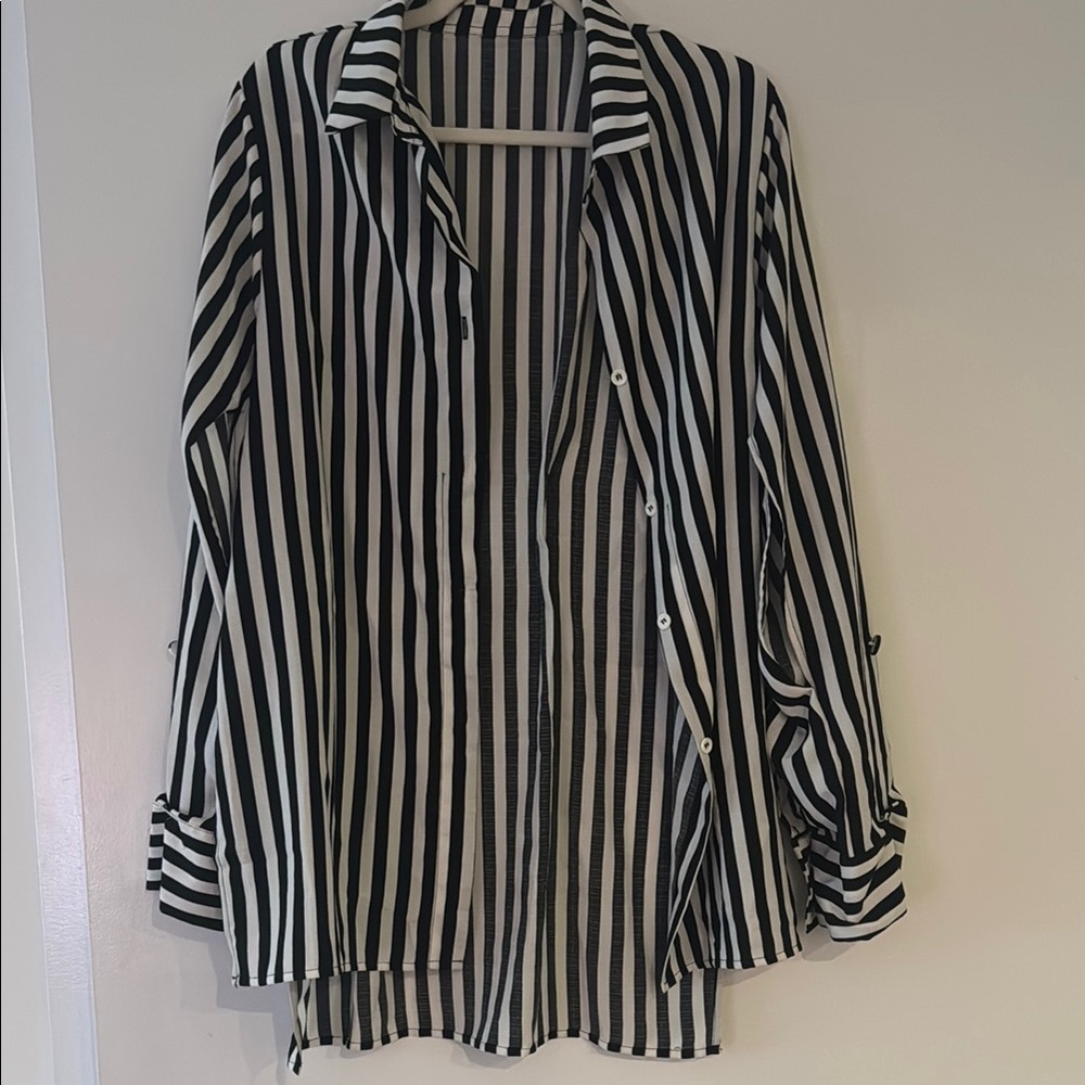 Black and White Striped Women's Top